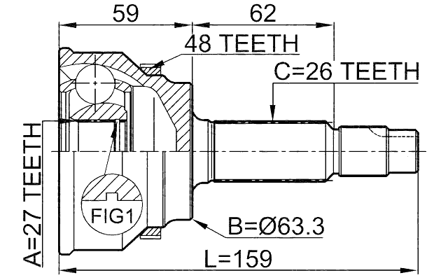 0110-061A48 - OUTER CV JOINT 27X63.3X26