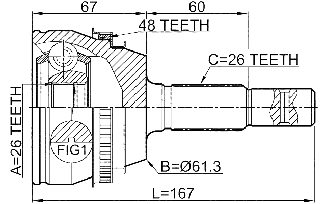 0110-ACV36A48 - OUTER CV JOINT 26X61.3X26