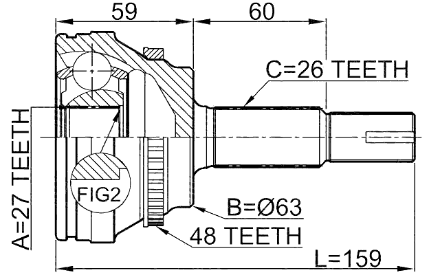 0110-ACV40A48 - OUTER CV JOINT 27X63.3X26