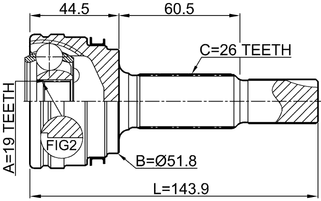 0110-ALA49R - OUTER CV JOINT REAR 19X51.8X26