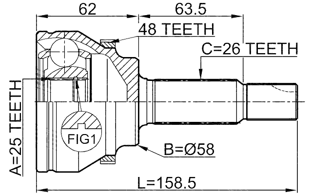 0110-AZT250A48 - OUTER CV JOINT 25X58X26