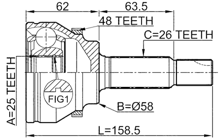 0110-AZT250A48 - OUTER CV JOINT 25X58X26