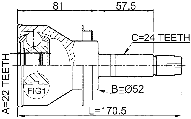 0110-J210 - OUTER CV JOINT 22X52X24