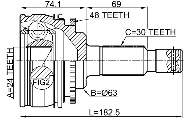 0110-KLH22A48R - OUTER CV JOINT REAR 24X63X30