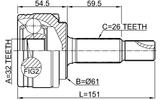 0110-ZGX10 - OUTER CV JOINT 32X61X26