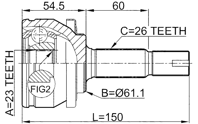 0110-ZZE150 - OUTER CV JOINT 23X61X26
