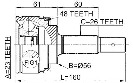 0110-ZZT220A48 - OUTER CV JOINT 23X56X26
