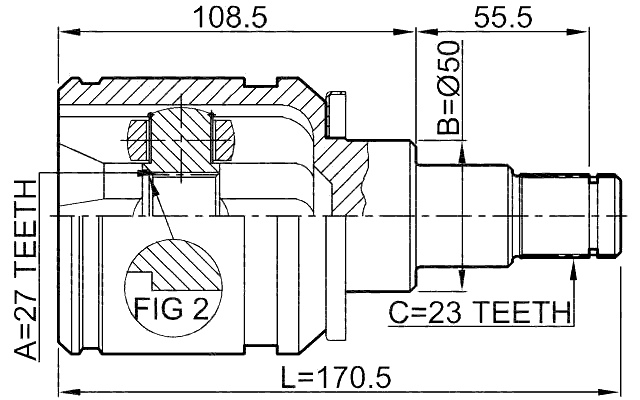 0111-ACA20LH - INNER CV JOINT LEFT 27X50X23