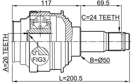 0111-MCX20LH - INNER CV JOINT LEFT 26X50X24