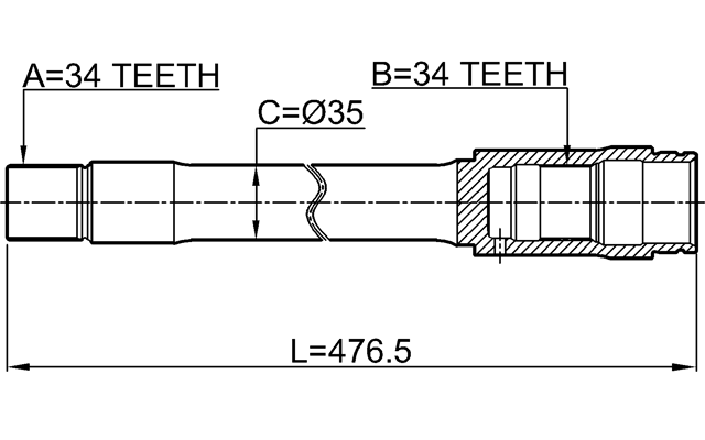 0112-UZJ200F - AXLE HALF SHAFT RIGHT 34X478X34