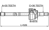 0114-200 - SHAFT ASSEMBLY, OUTER CV JOINT 30X526X36