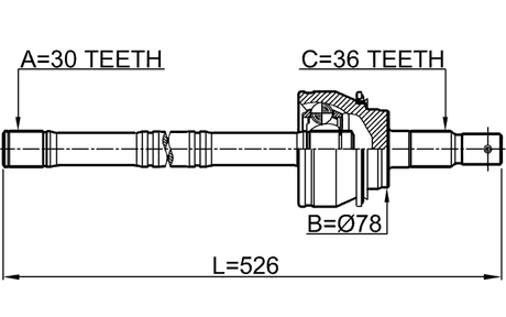 0114-200 - SHAFT ASSEMBLY, OUTER CV JOINT 30X526X36