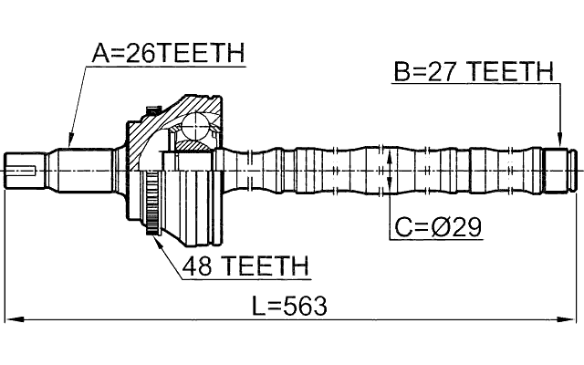 0114-ACV30A48 - SHAFT ASSEMBLY, OUTER CV JOINT 27X562X26