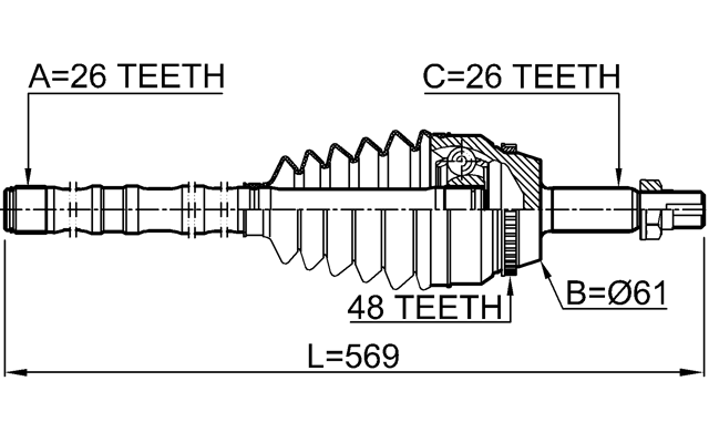 0114-ACV40L26A48 - SHAFT ASSEMBLY, OUTER CV JOINT 26X569X26