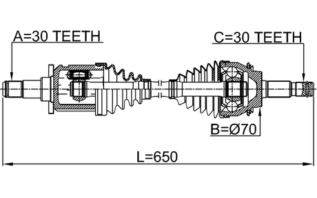 0114-GUN126 - FRONT CV AXLE SHAFT LEFT/RIGHT 30X650X30