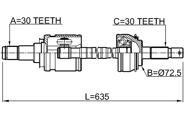 0114-KUN26 - SHAFT ASSEMBLY, OUTER CV JOINT 29X635X30
