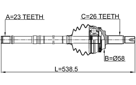 0114-ZZE120A48LH - SHAFT ASSEMBLY, OUTER CV JOINT 23X538X26