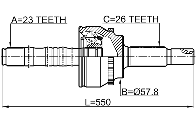 0114-ZZT251A48LH - SHAFT ASSEMBLY, OUTER CV JOINT 23X550X26
