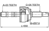 0114-ZZT251A48LH - SHAFT ASSEMBLY, OUTER CV JOINT 23X550X26