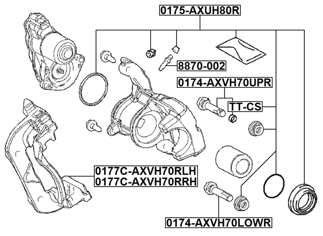 0175-AXUH80R - REAR BRAKE CALIPER REPAIR KIT (SET FOR TWO SIDES)