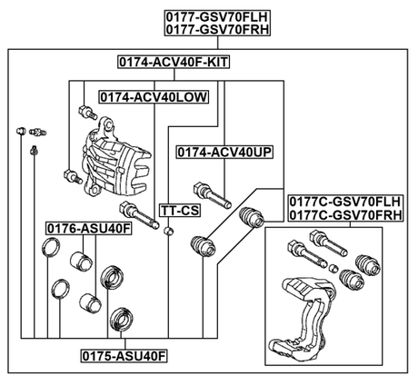 0177-GSV70FRH - FRONT RIGHT BRAKE CALIPER ASSEMBLY (WITH BRACKET)