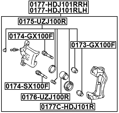 0177-HDJ101RLH - REAR LEFT BRAKE CALIPER ASSEMBLY (WITH BRACKET)