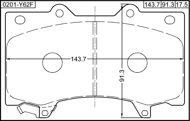 0201-Y62F - PAD KIT, DISC BRAKE, FRONT - KIT (WITH SLIDE PINS)