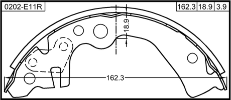 0202-E11R - SHOE KIT, REAR BRAKE - KIT (WITH RETAINING RING)