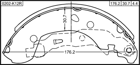 0202-K12R - SHOE KIT, REAR BRAKE - KIT (WITH PARKING BRAKE LEVER, WITH SPRINGS)