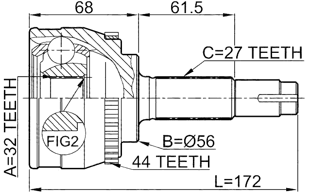 0210-057A44 - OUTER CV JOINT 32X56X27