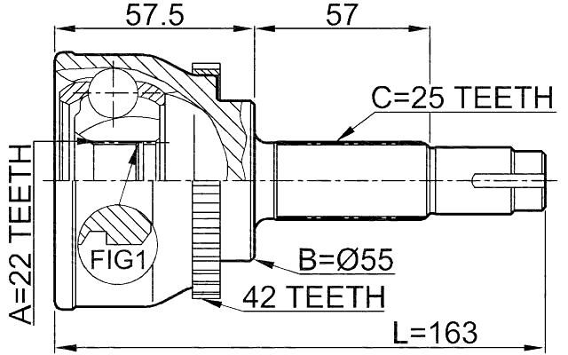 0210-060A42 - OUTER CV JOINT 22X55X25