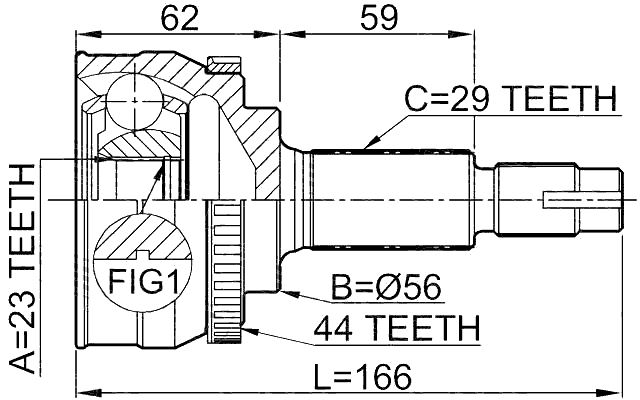 0210-072A44 - OUTER CV JOINT 23X56X29