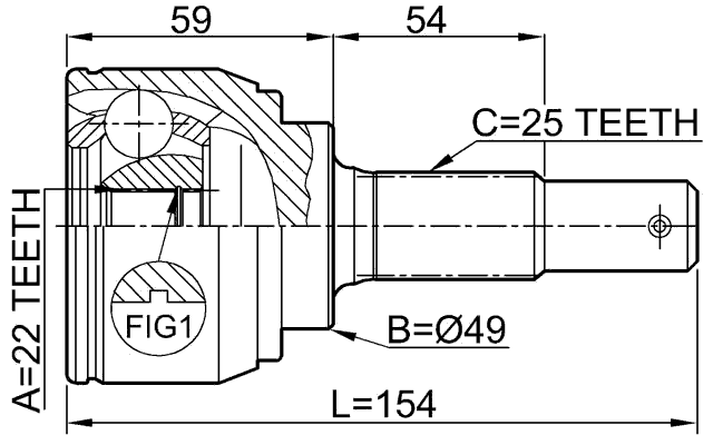 0210-C11X - OUTER CV JOINT 22X49X25