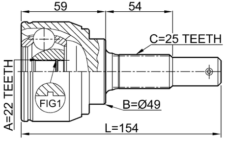 0210-C11X - OUTER CV JOINT 22X49X25