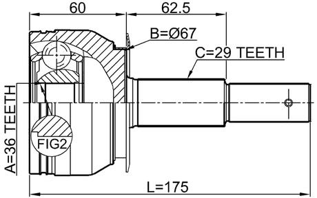 0210-D40AT - OUTER CV JOINT 36X67X29