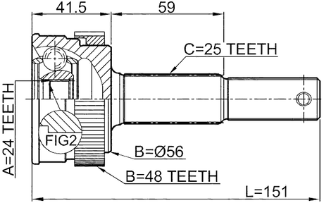 0210-J10RA48 - OUTER CV JOINT REAR 24X56X25