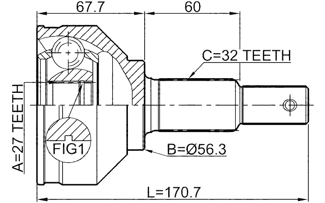 0210-J32 - OUTER CV JOINT 27X56.3X32