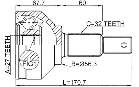 0210-J32 - OUTER CV JOINT 27X56.3X32