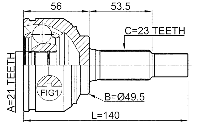 0210-K12 - OUTER CV JOINT 21X49.5X23
