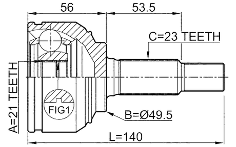 0210-K12 - OUTER CV JOINT 21X49.5X23