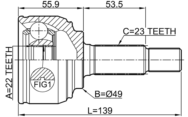 0210-K12E - OUTER CV JOINT 22X49X23
