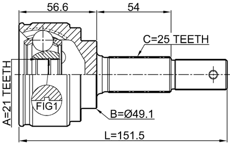 0210-K13K - OUTER CV JOINT 21X49X25
