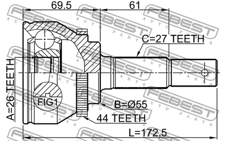 0210-N16A44 - OUTER CV JOINT 26X55X27