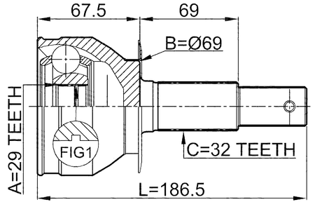 0210-R51R - OUTER CV JOINT REAR 29X69X32