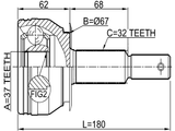 0210-R51R37 - OUTER CV JOINT REAR 37X67X32