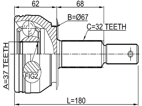 0210-R51R37 - OUTER CV JOINT REAR 37X67X32