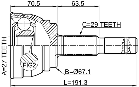0210-S50R - OUTER CV JOINT REAR 27X65.3X29