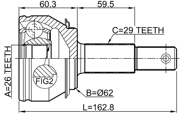 0210-T32R - OUTER CV JOINT 26X62X29