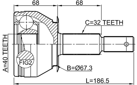 0210-TA60R - OUTER CV JOINT REAR 40X65.5X32