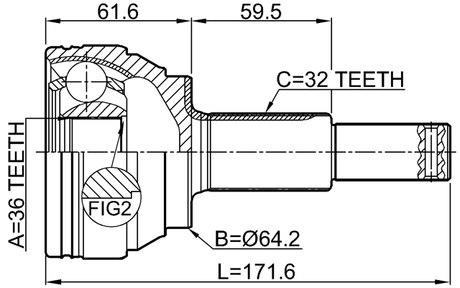 0210-Y51R - OUTER CV JOINT REAR 36X64.2X32